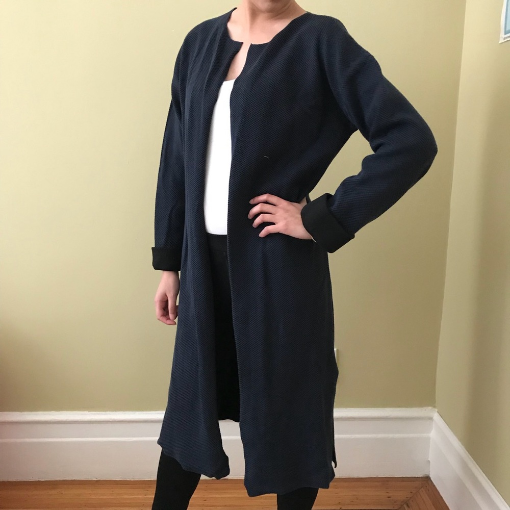Long blue cardigan